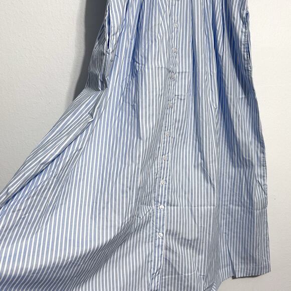 Anthropologie Maxi Shirt Dress Pleated Poplin Blue White Striped Pintuck NWT L - Picture 9 of 14